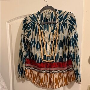 Maeve Blue and Red Patterned Blouse